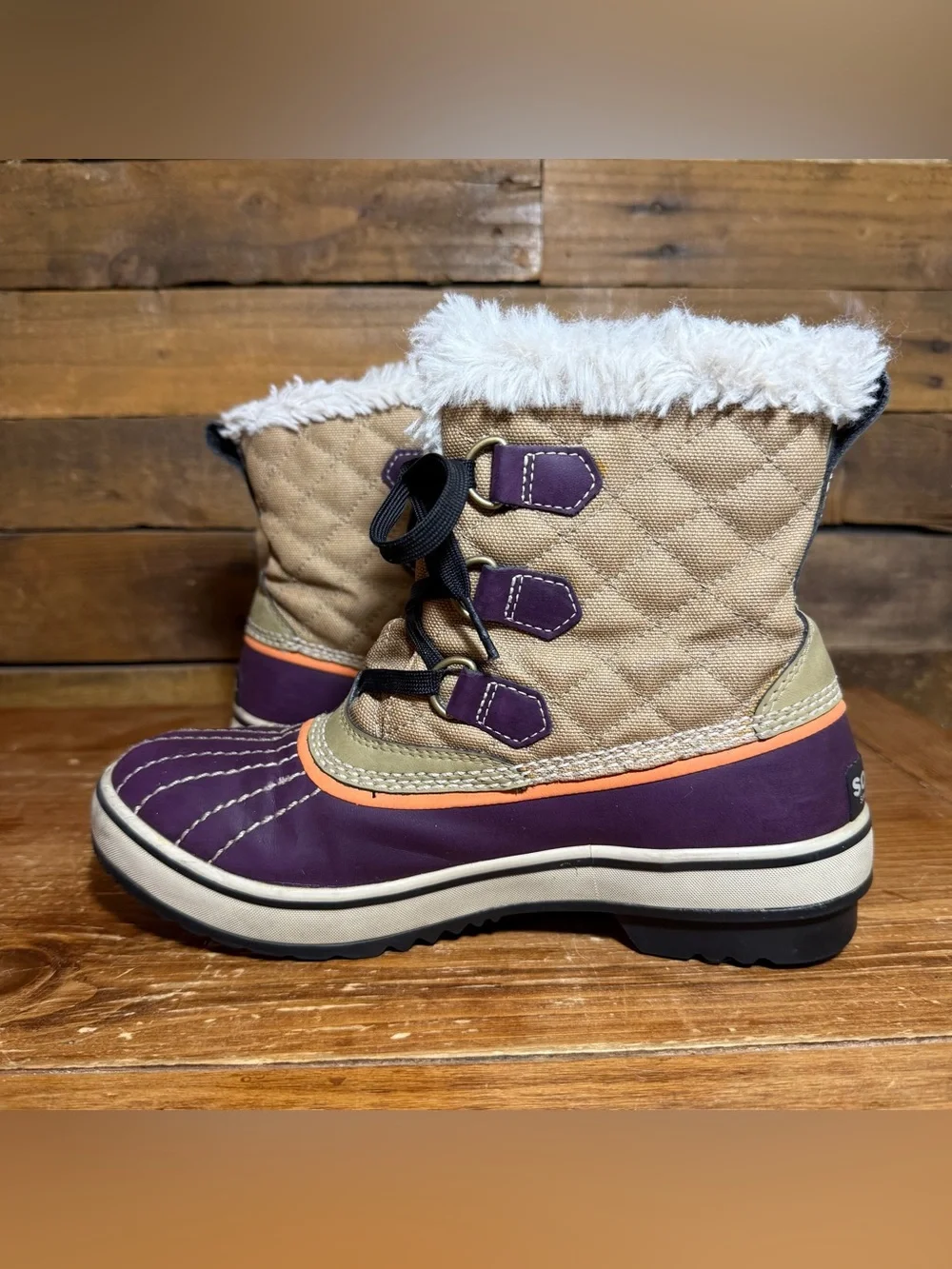 Sorel Womens Winter Boots Fur Lined NL1932-270 Waterproof Sz US 7 Purple/Brown